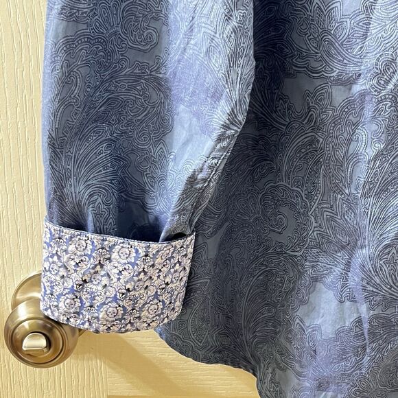 Robert Graham Blue Paisley Button Down Shirt Cotton Skull Flip Cuff Men's SZ XL - Picture 5 of 12